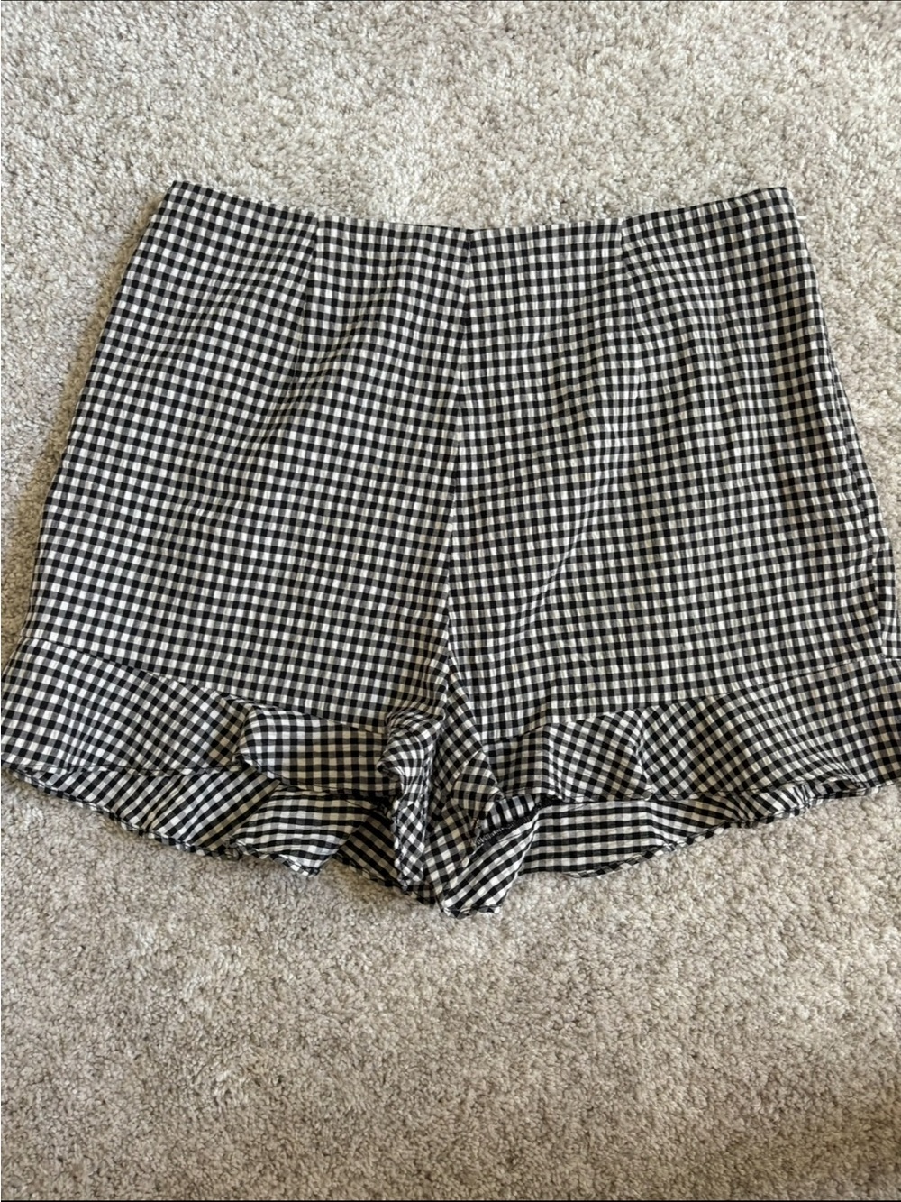 Gianni Bini Black and White Gingham Ruffle-Hem High-Waist Shorts